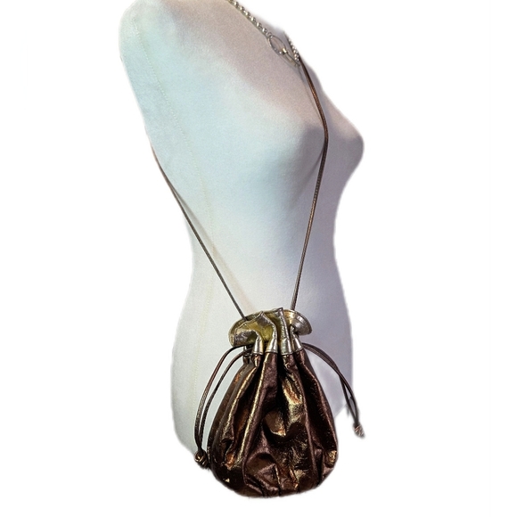 Handbags - Vintage Leather EON Metallic Drawstring Crossbody Women's Bag
